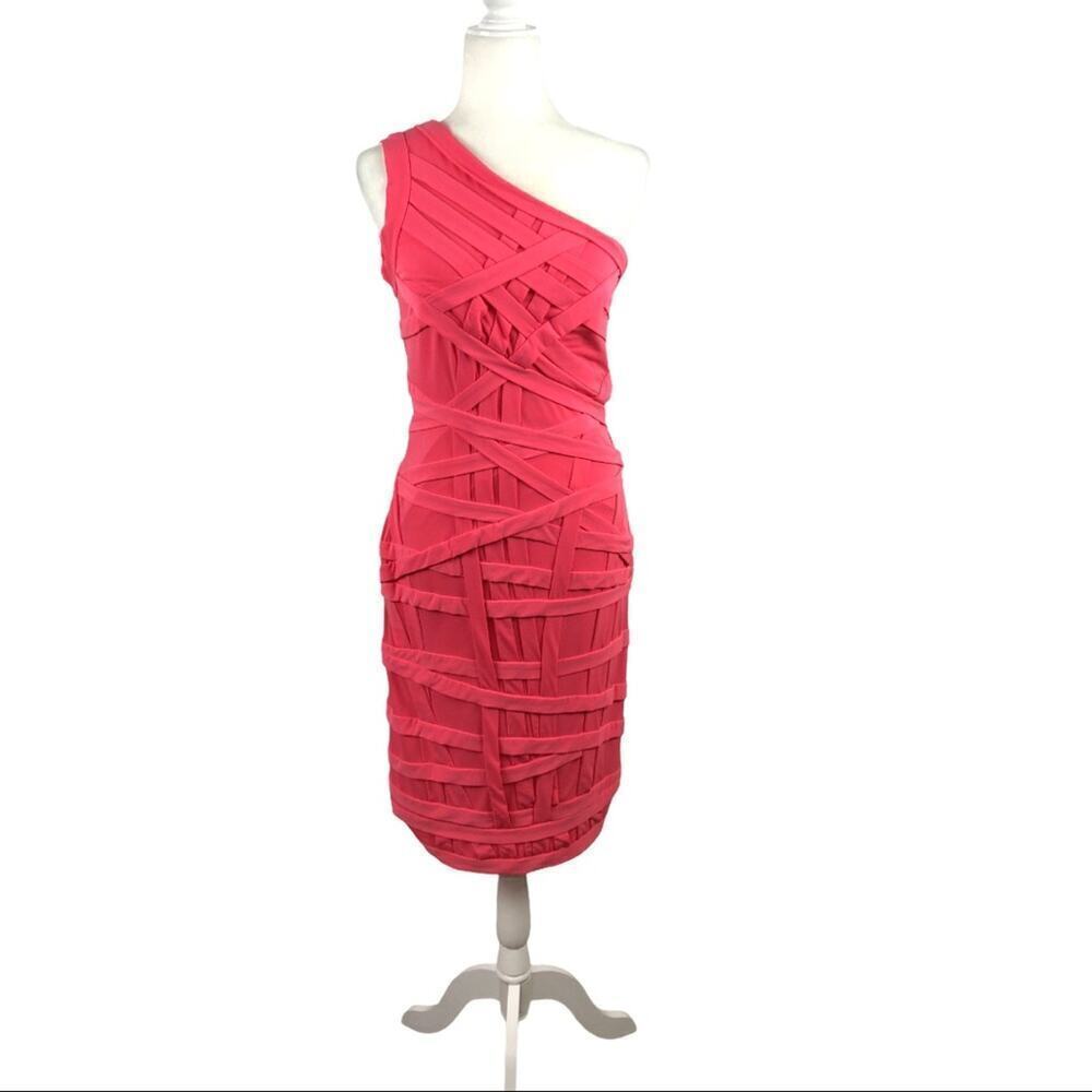 Tadashi Shoji One-Shoulder Bandage Party Cocktail Sheath Midi Dress Size Small